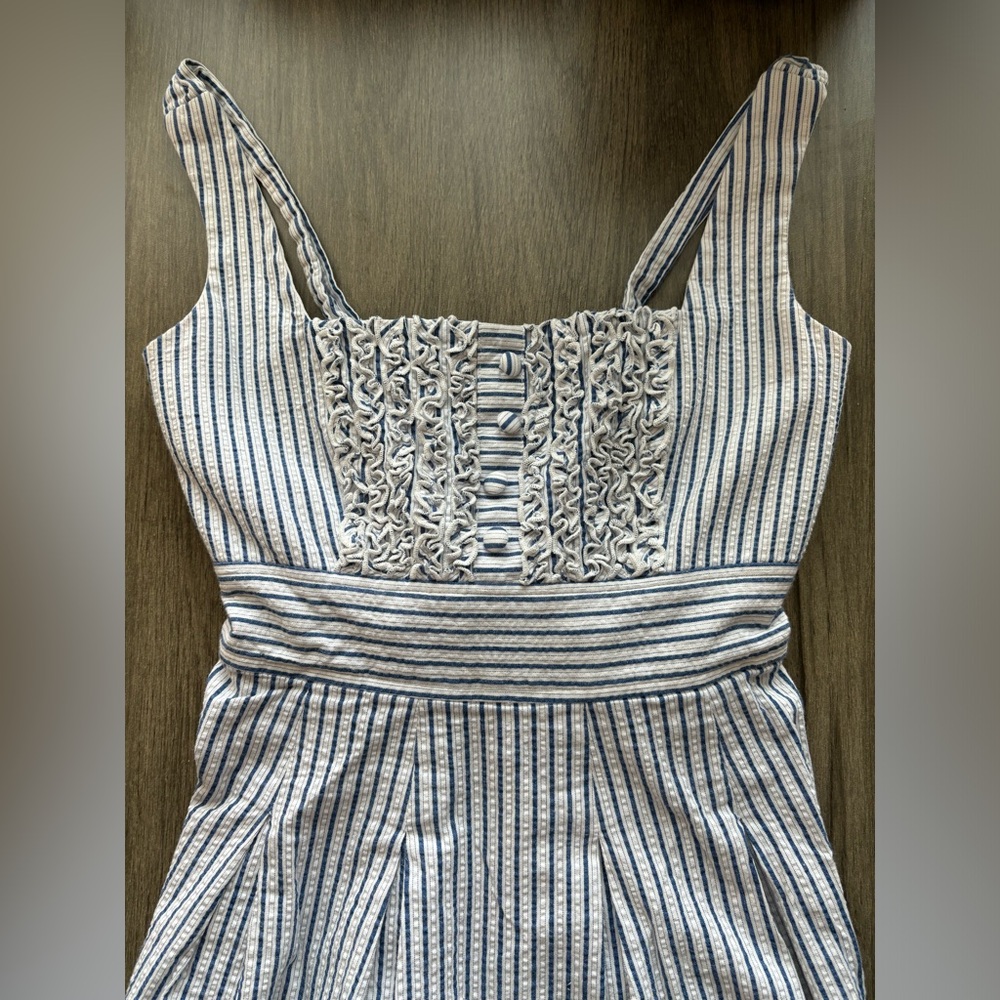 TeezeMe Dress Seersucker Blue & White Juniors Size 5 Sleeveless Back Tie Summer - Picture 2 of 11